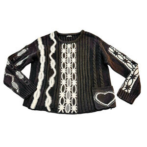 Desigual Brixton Black & White Knit Long Sleeve Sweater Size Small